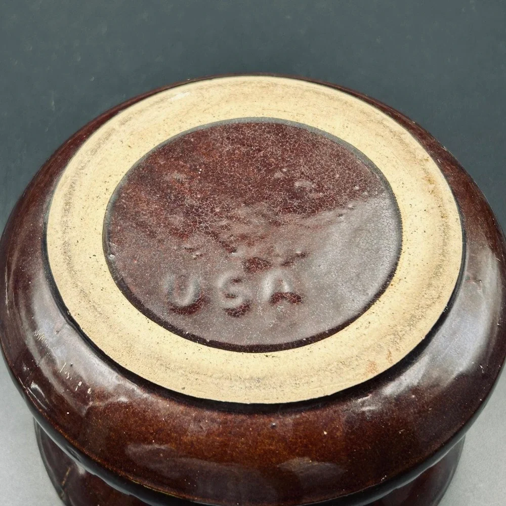 VTG Ohio Brown Glaze Pottery Spittoon USA Cuspidor Ceramic Planter Pot, Rustic